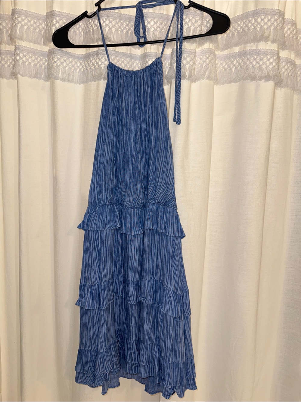 Blue Tiered Ruffle Mini Dress - Lightweight Summer Style - Open Back